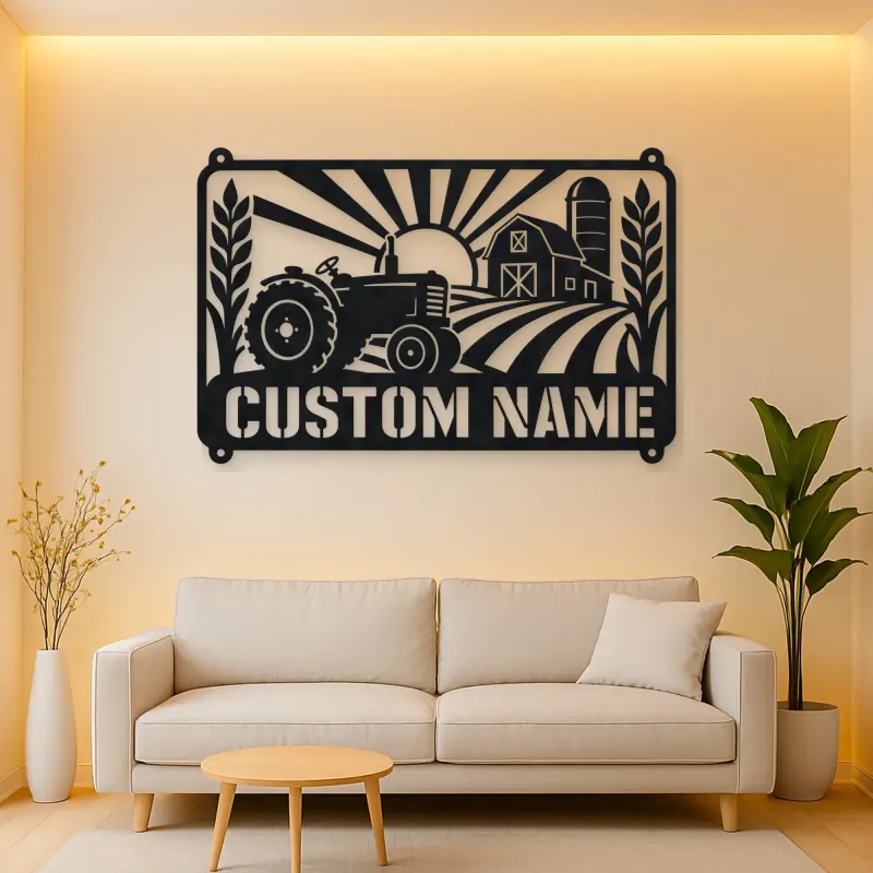 Personalized Vintage Tractor Metal Wall Art with Farm Scene