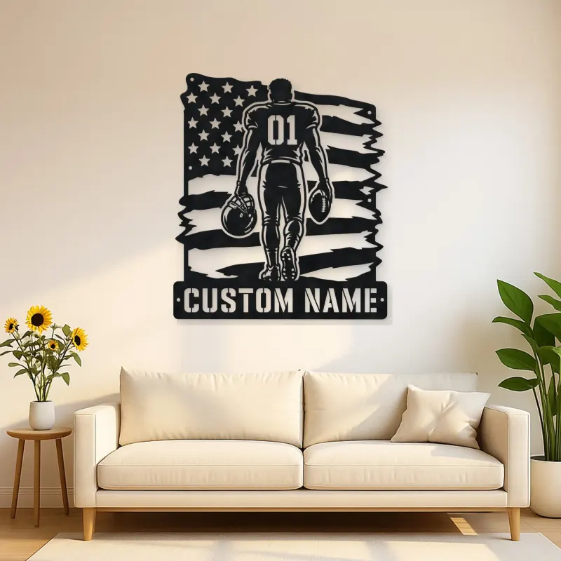 Personalized Number 01 Football Player Flag Metal Wall Art