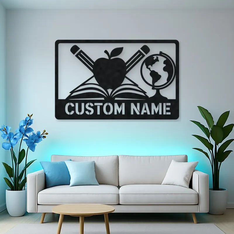 Personalized Teacher Metal Wall Art with Book and Apple