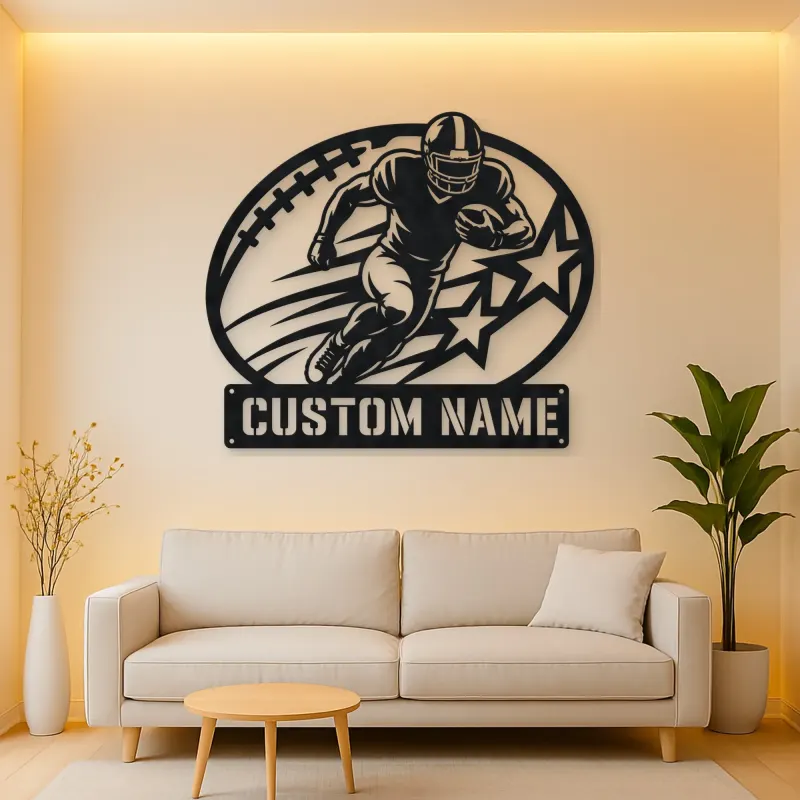 Personalized Running Back Stars and Speed Lines Metal Wall Art