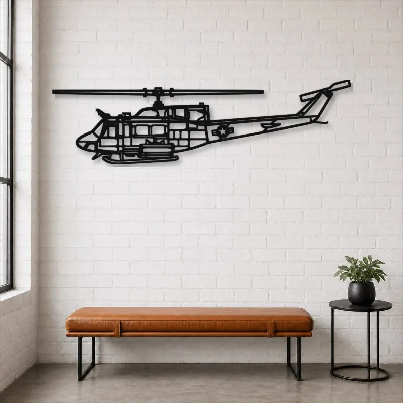 Silhouette en métal du UH-1N Huey, Décoration murale en métal, Décor aéronautique, Décorateur aviateur