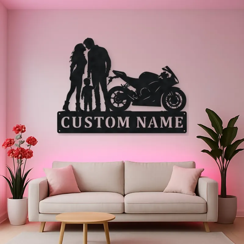 Personalized Sport Bike Family of Three Metal Wall Art