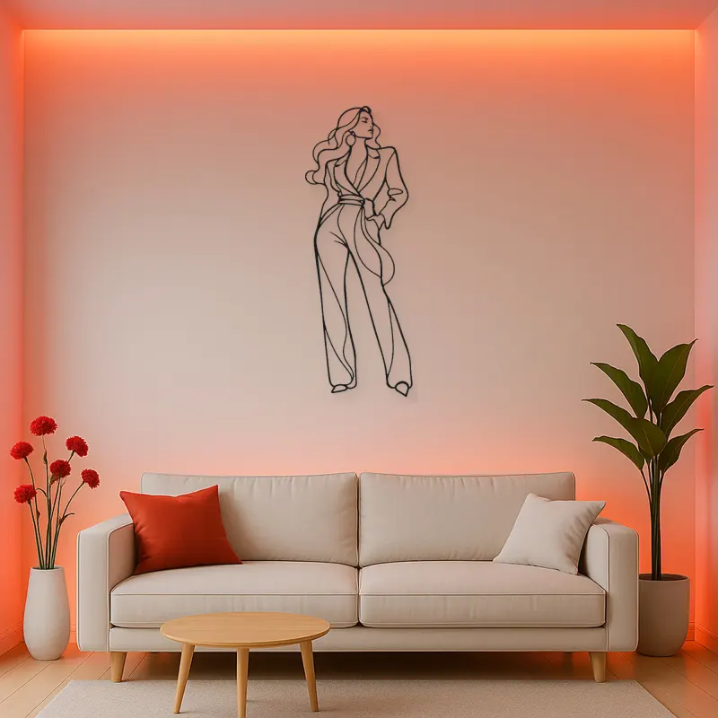 Fitted Jumpsuit Model Metal Wall Art | Fashion Figure Wall Decor