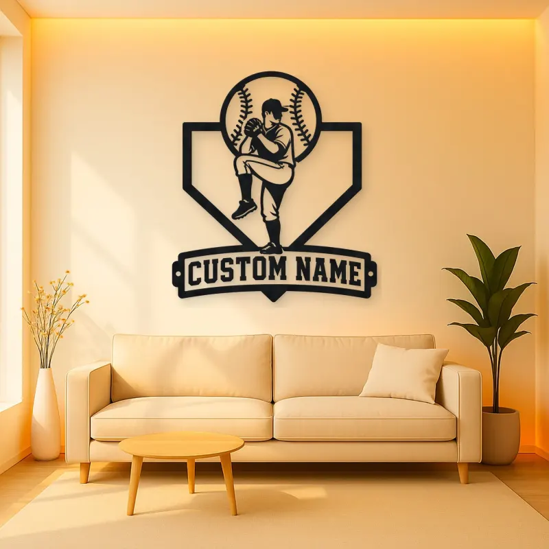 Personalized Baseball Pitcher Windup Metal Wall Art