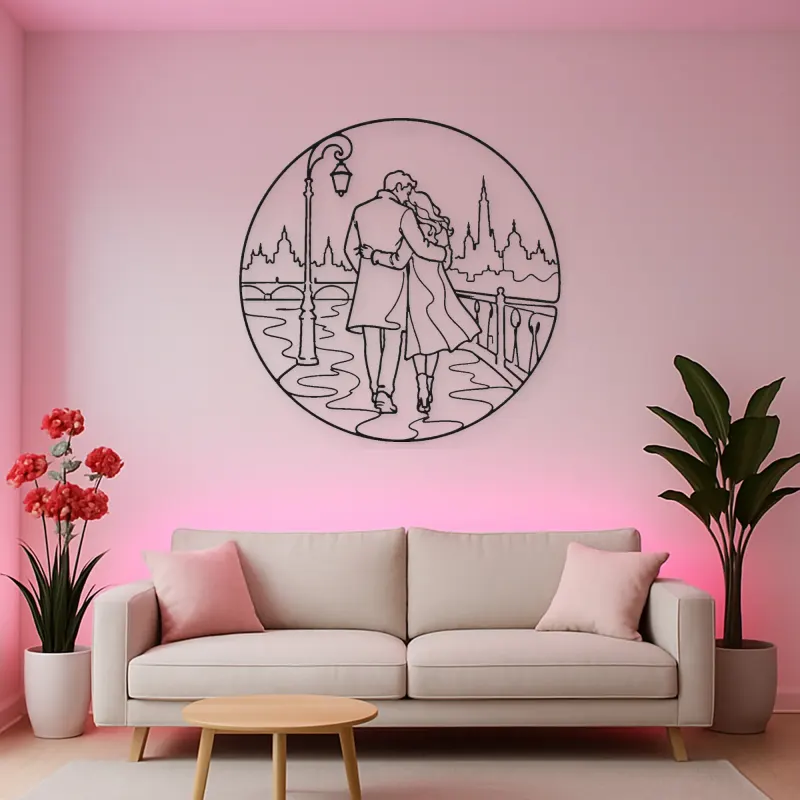 City Walk Lovers Metal Wall Art | Romantic Couple Decor