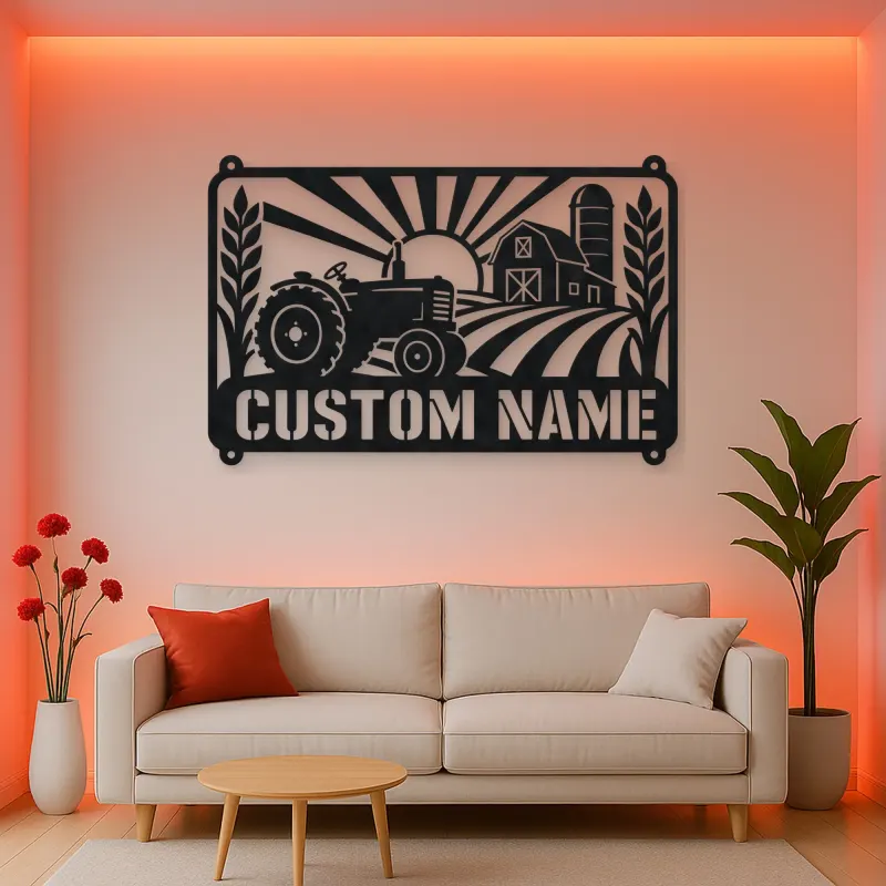 Personalized Vintage Tractor Metal Wall Art with Farm Scene
