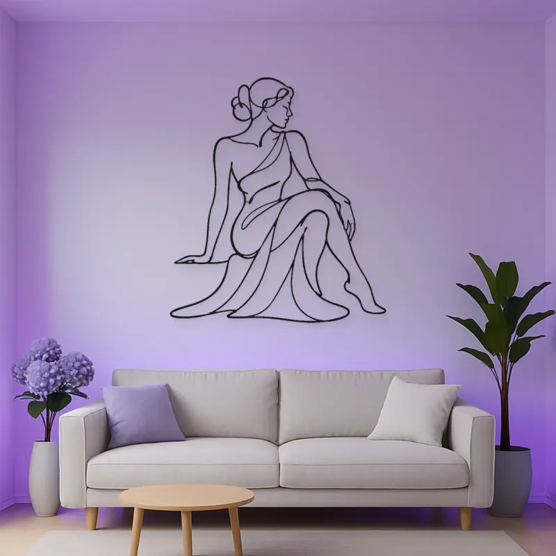 Seated Side Glance Metal Wall Art | Feminine Figure Wall Decor