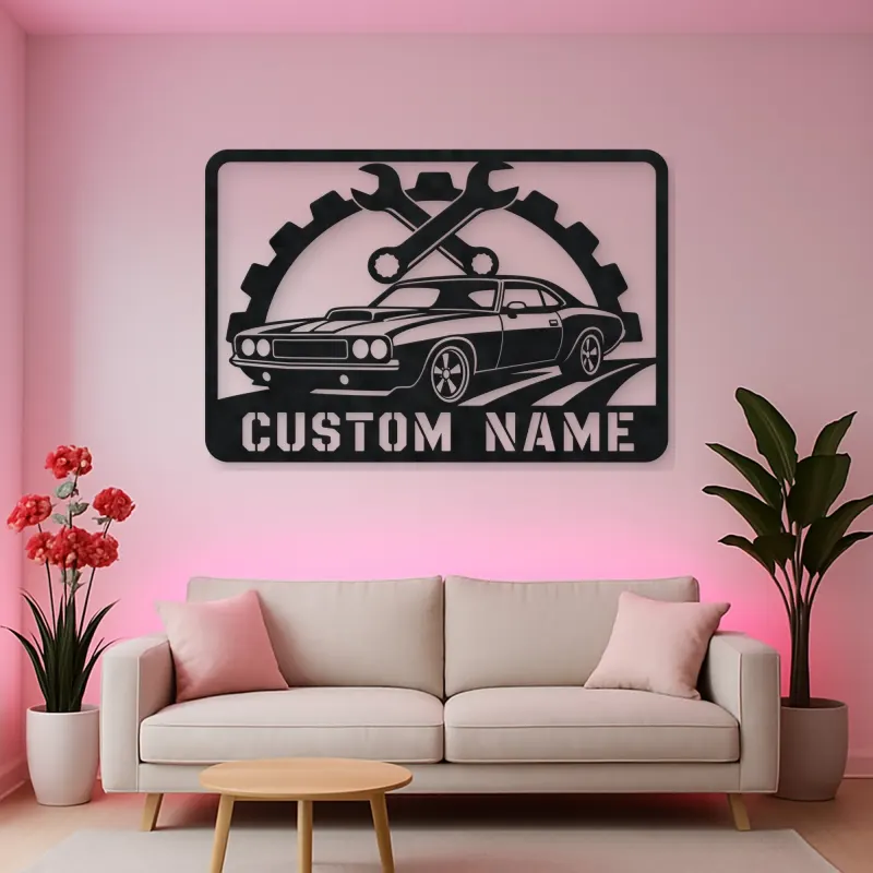 Personalized Muscle Car Metal Wall Art with Wrench Frame