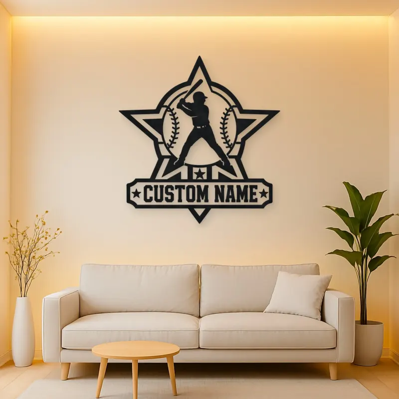 Personalized Baseball Batter Star Badge Metal Wall Art