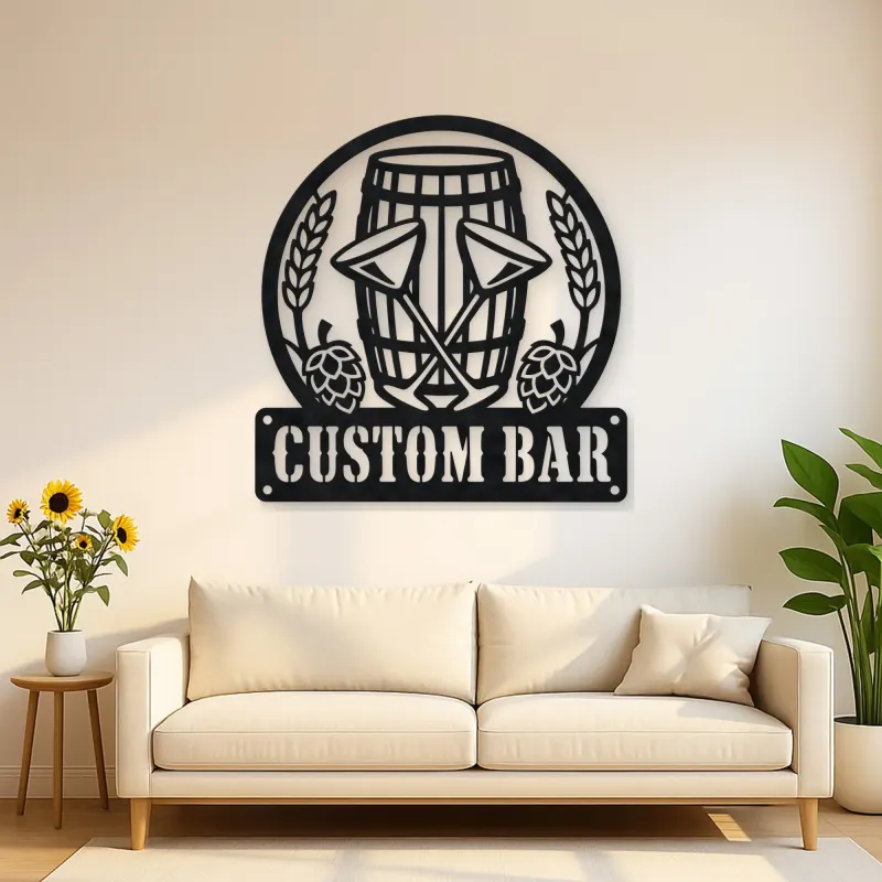 Personalized Home Bar Metal Wall Art with Beer Barrel