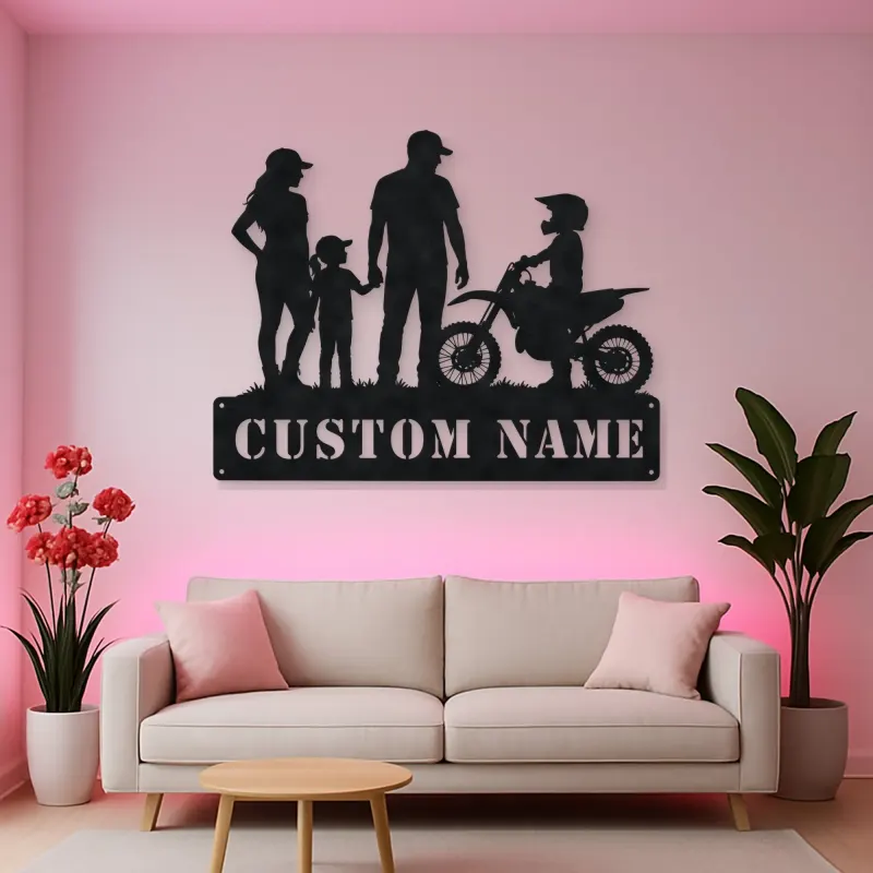 Personalized Motocross Family with Mini Dirt Bike Metal Wall Art