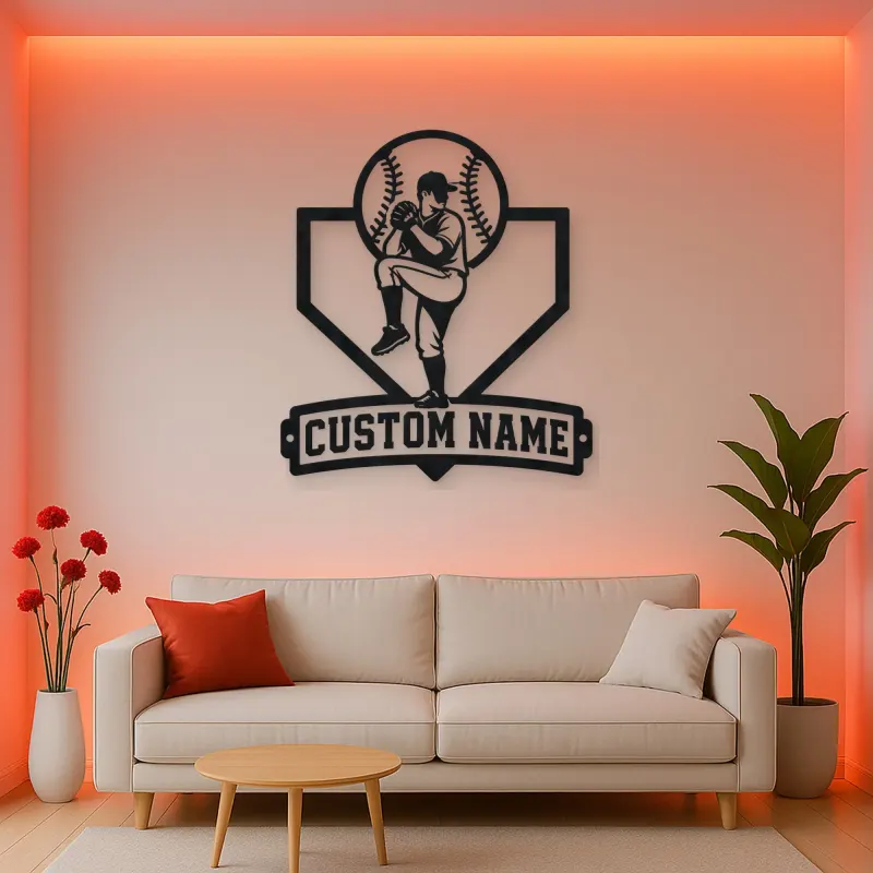 Personalized Baseball Pitcher Windup Metal Wall Art