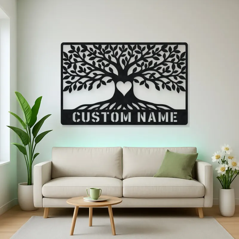 Personalized Leafy Tree Metal Wall Art with Heart