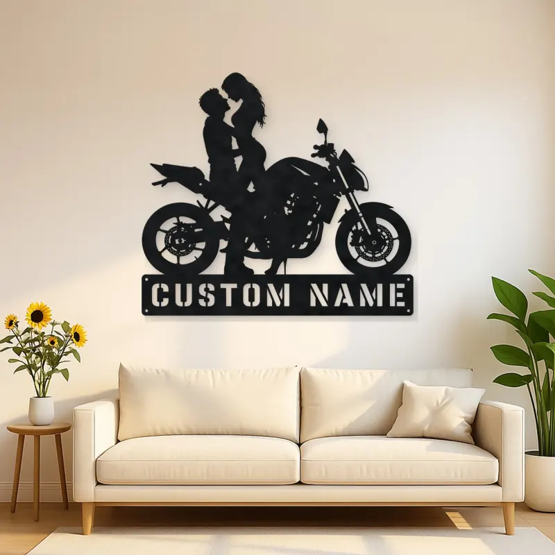 Personalized Modern Motorcycle Couple Metal Wall Art