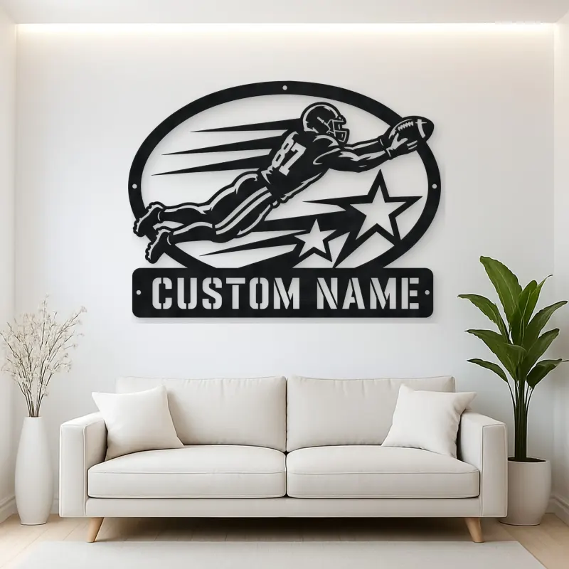 Personalized Number 87 Diving Receiver Stars Metal Wall Art