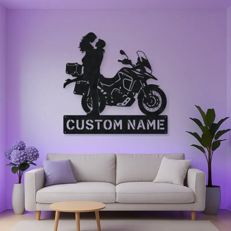 Personalized Adventure Motorcycle Couple Metal Wall Art