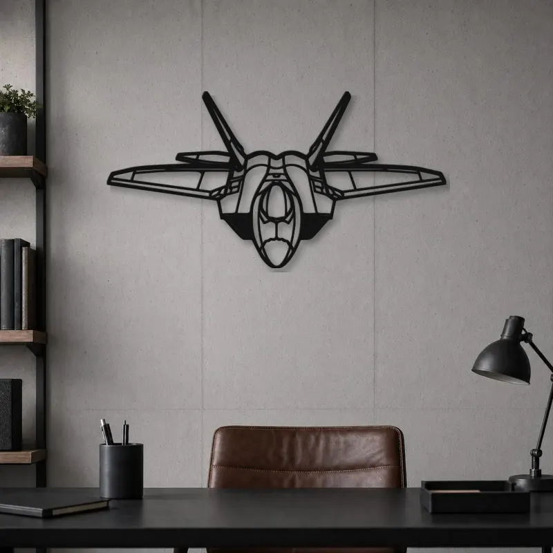 Silhouette d'avion F-22 Raptor Angle en métal, Décoration murale en métal, Décor aéronautique, Décor d'aviation