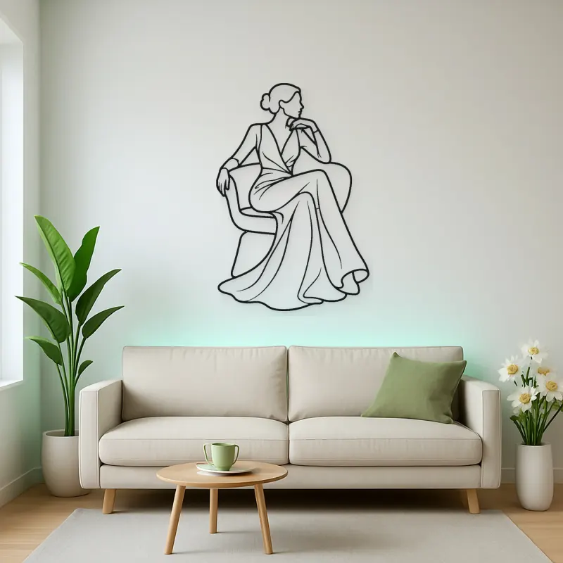 Seated Gown Elegance Metal Wall Art | Fashion Figure Wall Decor