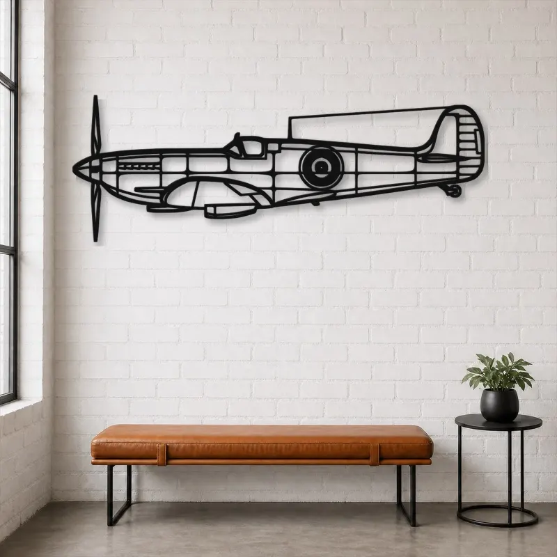 Silhouette d'avion Spitfire MK IX ALT en métal, Décoration murale en métal, Décor aéronautique, Décor d'aviation
