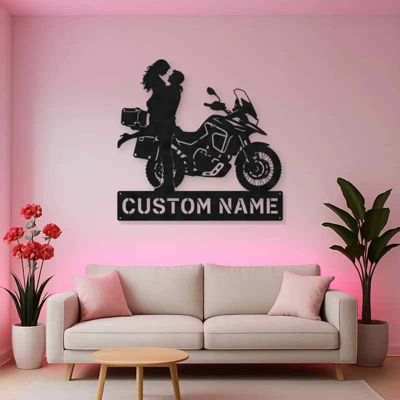 Personalized Adventure Motorcycle Couple Metal Wall Art