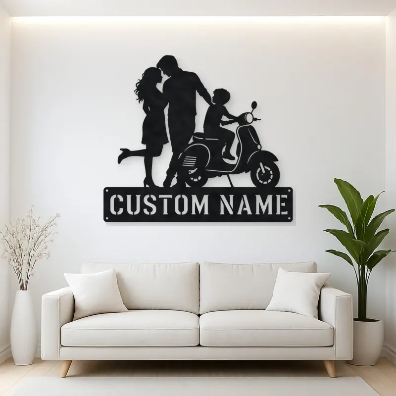 Personalized Scooter Family with Young Rider Metal Wall Art