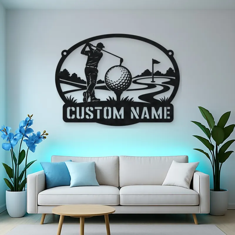 Personalized Golfer Metal Wall Art with Fairway Scene