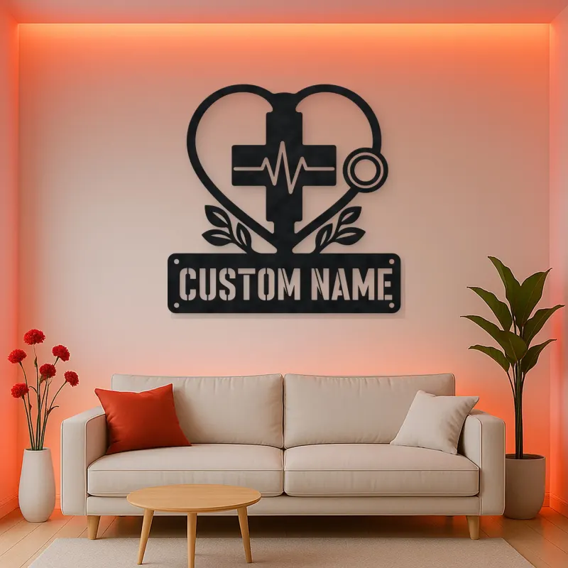 Personalized Medical Heart Metal Wall Art with Stethoscope