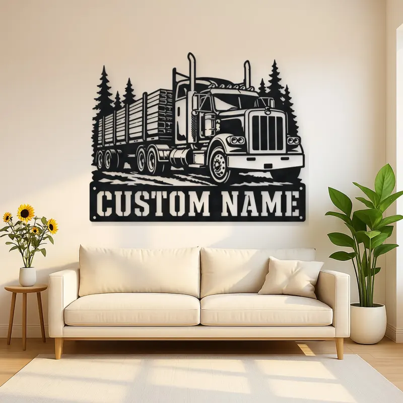 Personalized Stake Bed Semi Truck Forest Metal Wall Art