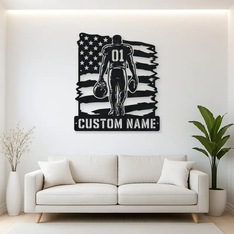 Personalized Number 01 Football Player Flag Metal Wall Art