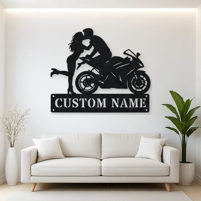 Personalized Sport Motorcycle Couple Metal Wall Art
