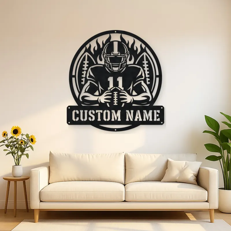Personalized Number 11 Football Player Double Ball Metal Wall Art