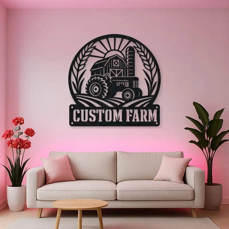 Personalized Tractor Farm Metal Wall Art with Barn Scene