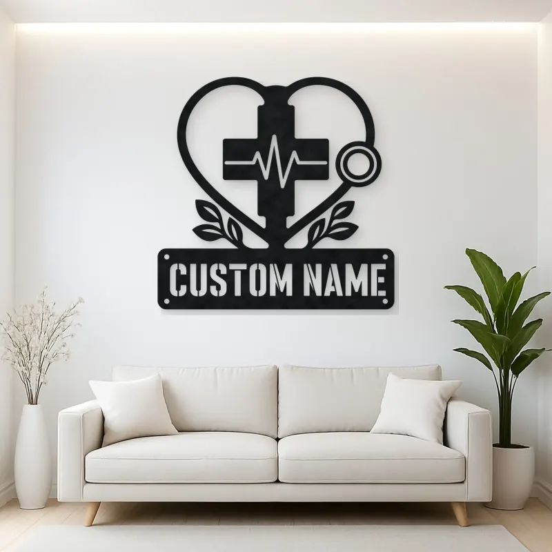Personalized Medical Heart Metal Wall Art with Stethoscope