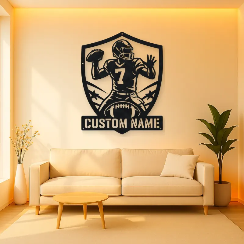 Personalized Number 7 Quarterback Shield Metal Wall Art