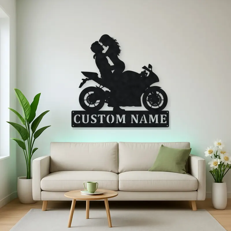 Personalized Lifted Couple Sport Motorcycle Metal Wall Art