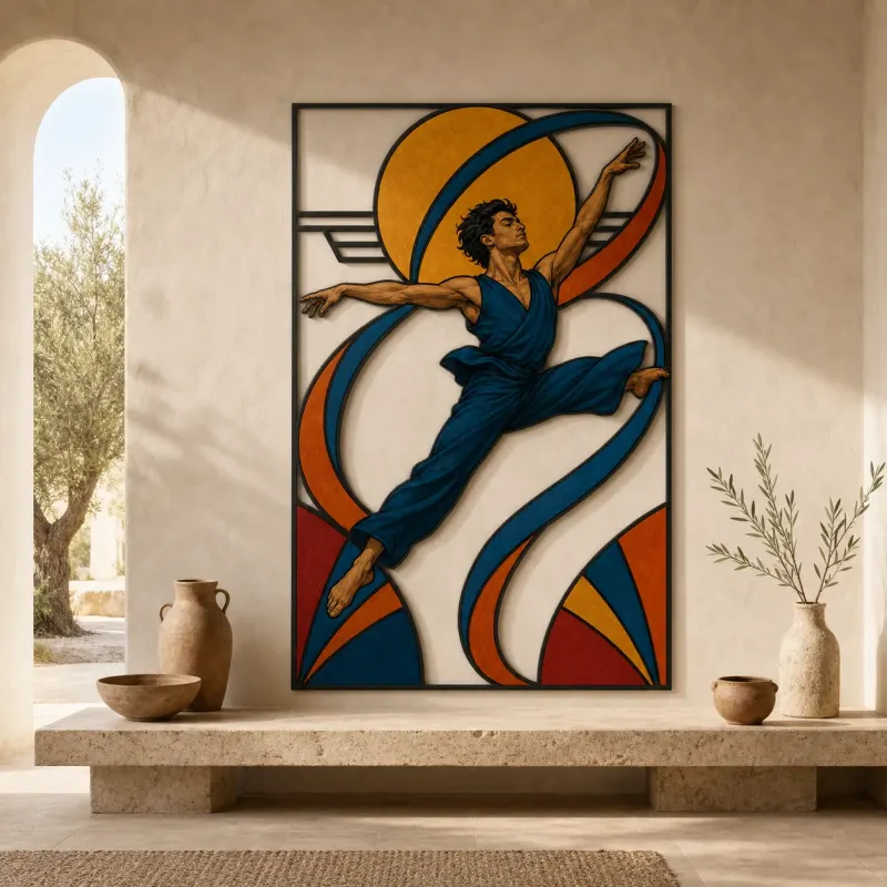 Black Woman Dancer in Mid Century Style Colorful Metal Wall Art