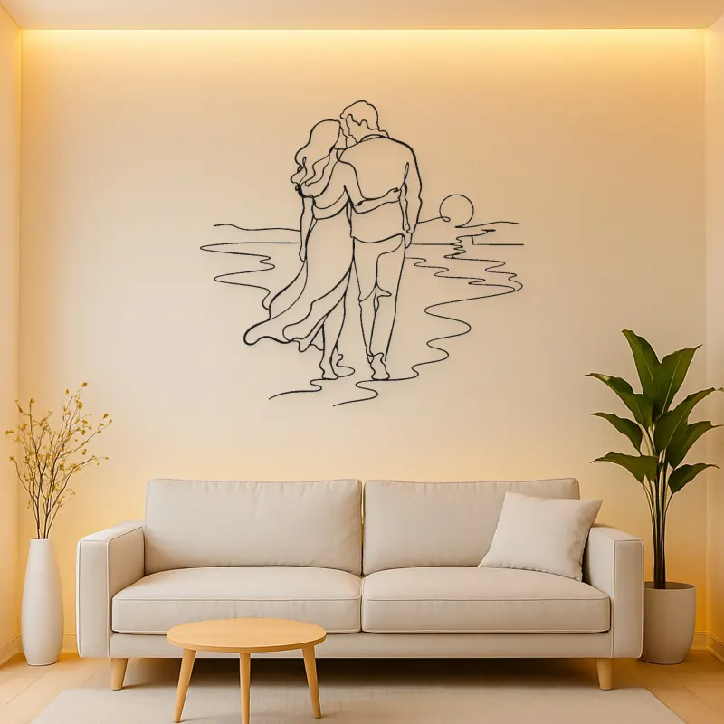 Beach Walk Pair Metal Wall Art | Romantic Couple Decor