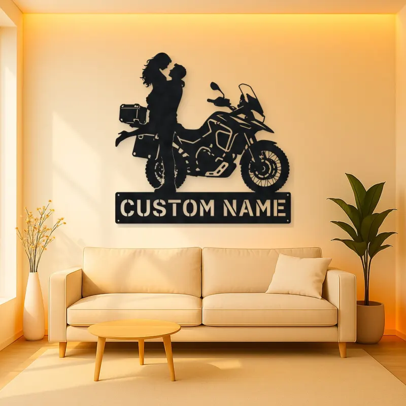 Personalized Adventure Motorcycle Couple Metal Wall Art