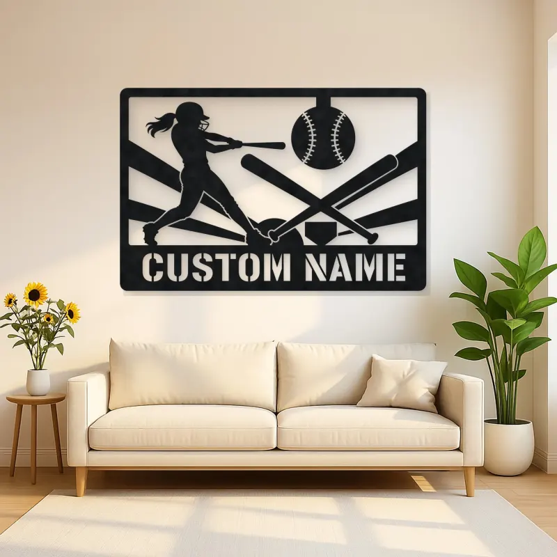 Personalized Softball Player Metal Wall Art with Crossed Bats