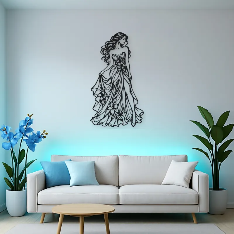 Floral Dress Muse Metal Wall Art | Botanical Woman Wall Decor