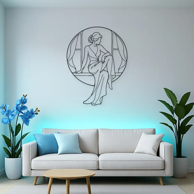Seated Window Style Metal Wall Art | Fashion Figure Wall Decor