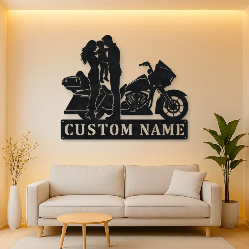 Personalized Touring Motorcycle Family of Three Metal Wall Art