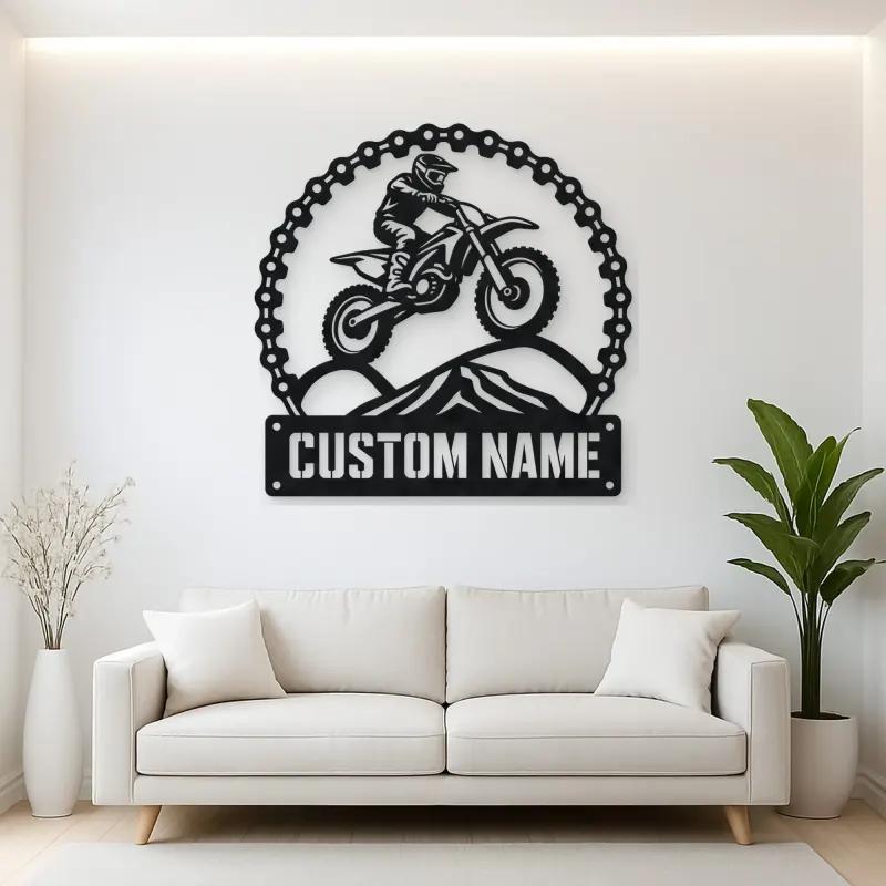 Personalized Motocross Rider Metal Wall Art with Mountain Jump