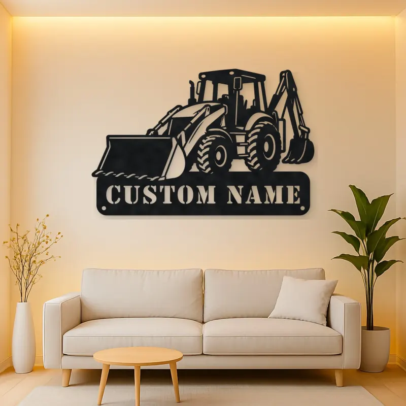 Personalized Backhoe Loader Front and Rear Bucket Metal Wall Art