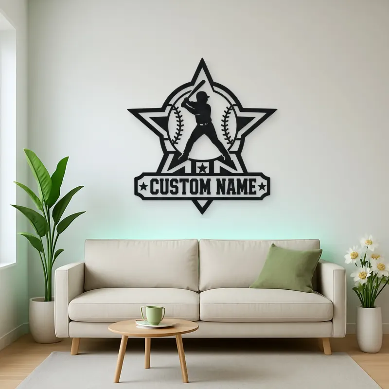 Personalized Baseball Batter Star Badge Metal Wall Art
