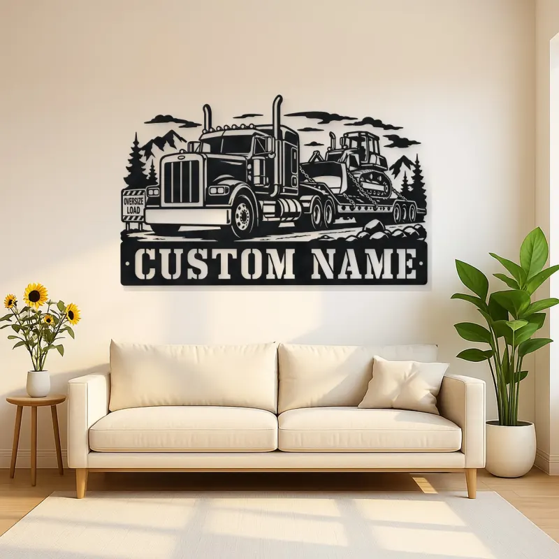 Personalized Heavy Haul Truck and Bulldozer Metal Wall Art