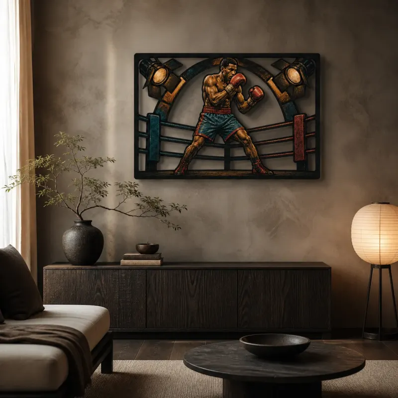 Boxing Champion Training inside the Ring Colorful Metal Wall Art
