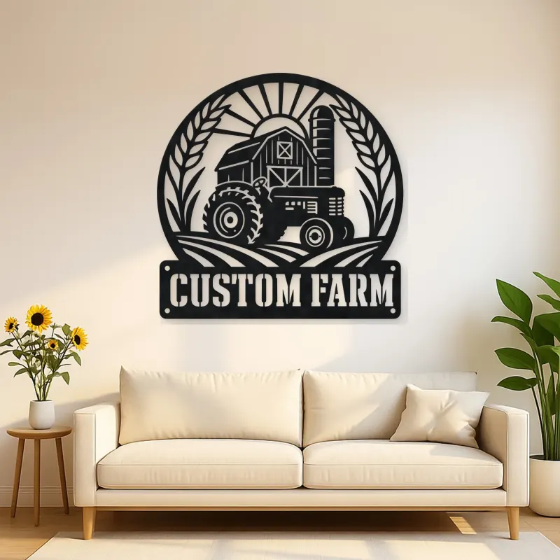Personalized Tractor Farm Metal Wall Art with Barn Scene