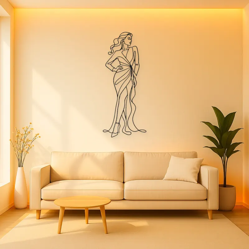 Wrapped Dress Pose Metal Wall Art | Fashion Figure Wall Decor