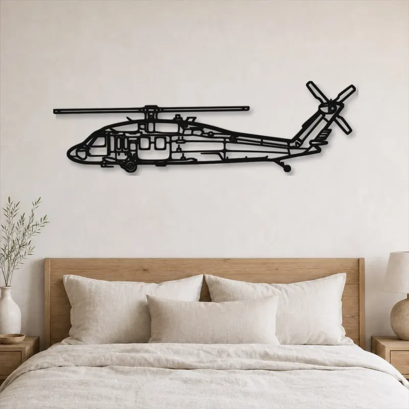 Silhouette en métal du UH-60 Black Hawk, Décoration murale en métal, Décor aéronautique, Décorateur aviateur